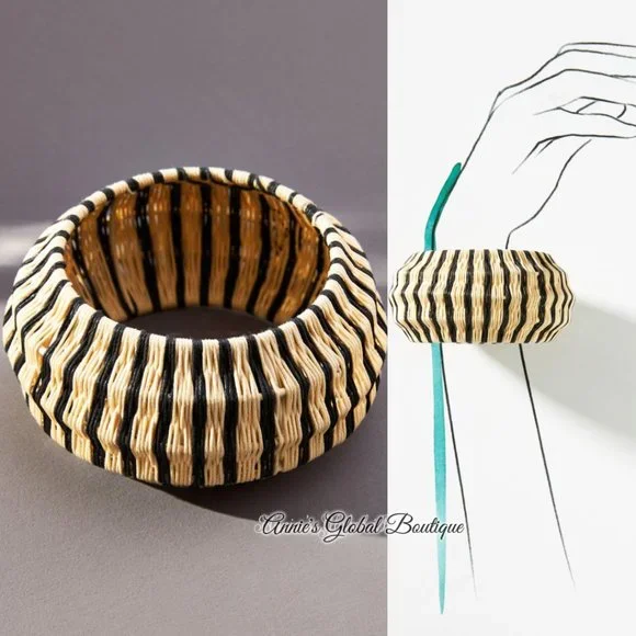 NWT ANTHROPOLOGIE Rosamund Woven Rattan Bangle Bracelet - Picture 8 of 16